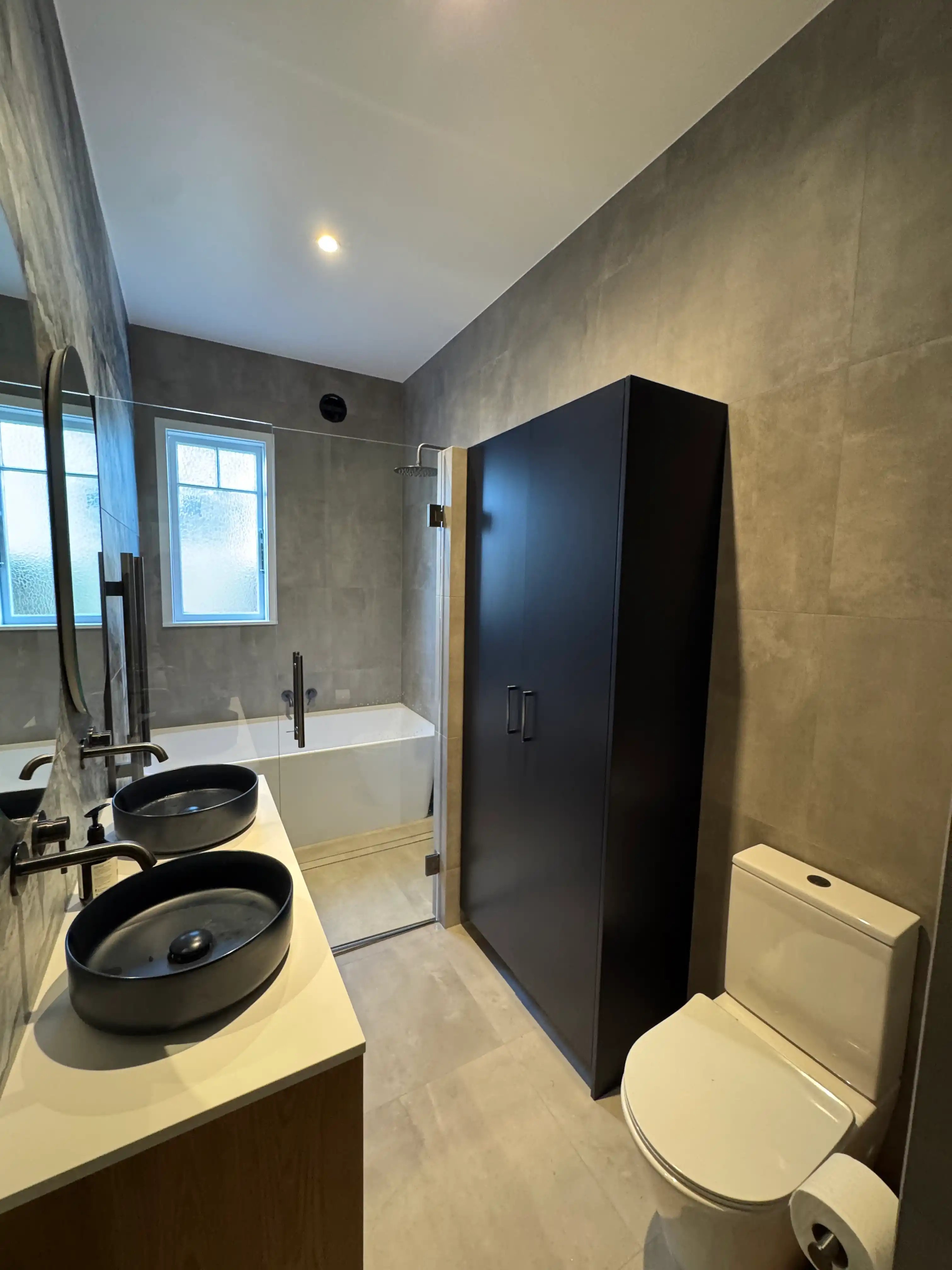Bathroom renovation with twin vessel sinks Auckland